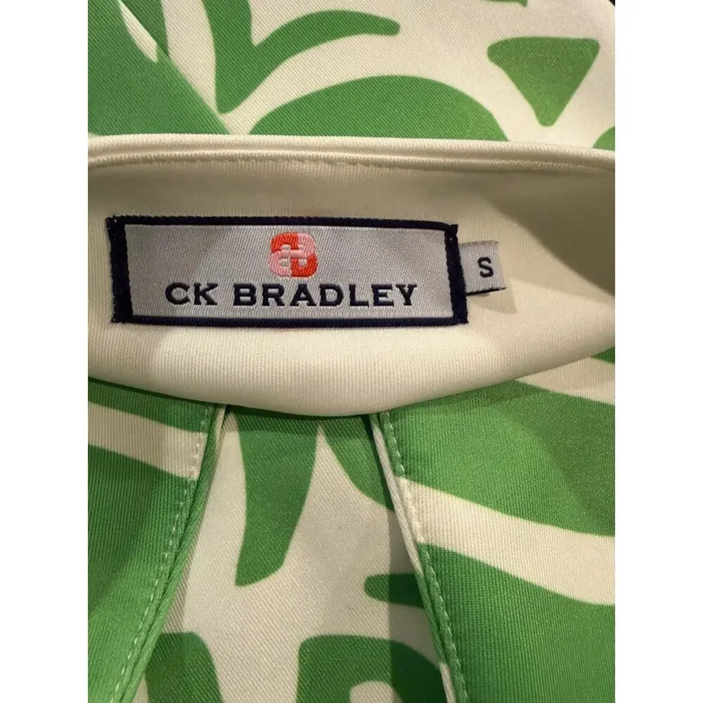 CK‎ Bradley Green Palm Print Halter Dress Size S Tropical Resort Keyhole Coastal